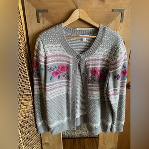 Elegant Gray Floral Cardigan Sweater